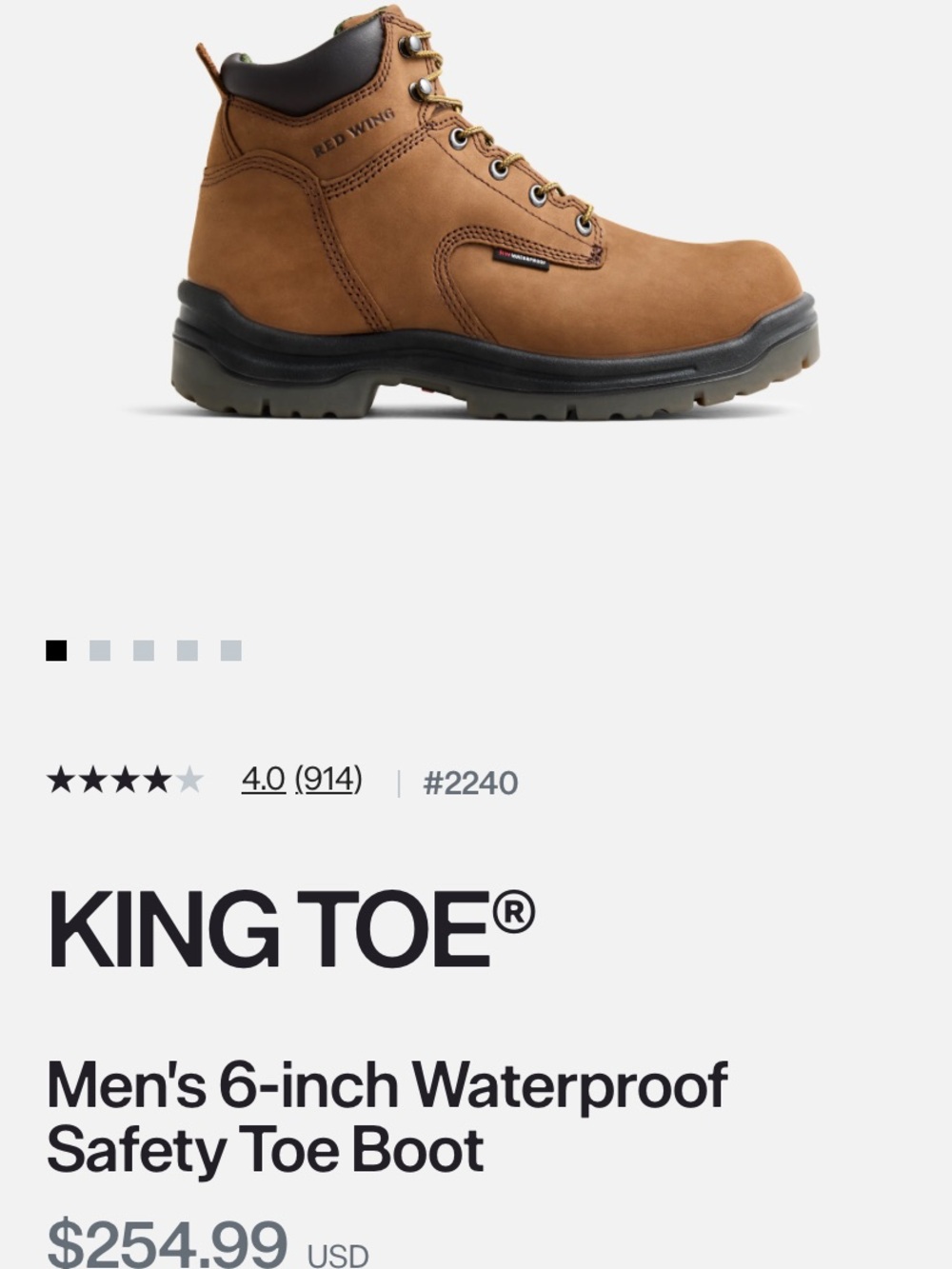 New in box Red Wing Shoes Brown Men's 6-Inch Waterproof Safety Toe Boot